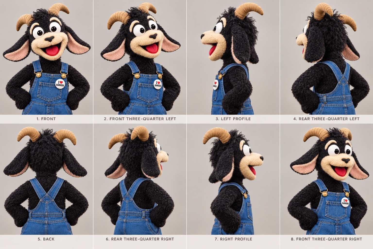CHACE the goat in denim overalls